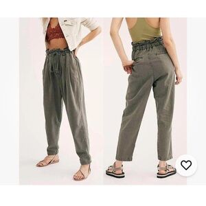 Free People Olive Green Paperbag Waist Pants XS Boho